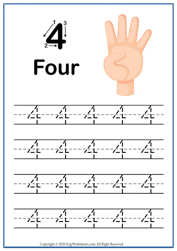 Number 4 Exercise With Cartoon