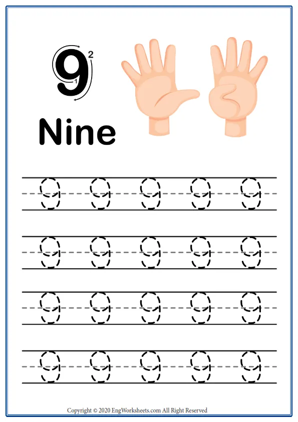 Number 9 Exercise With Cartoon