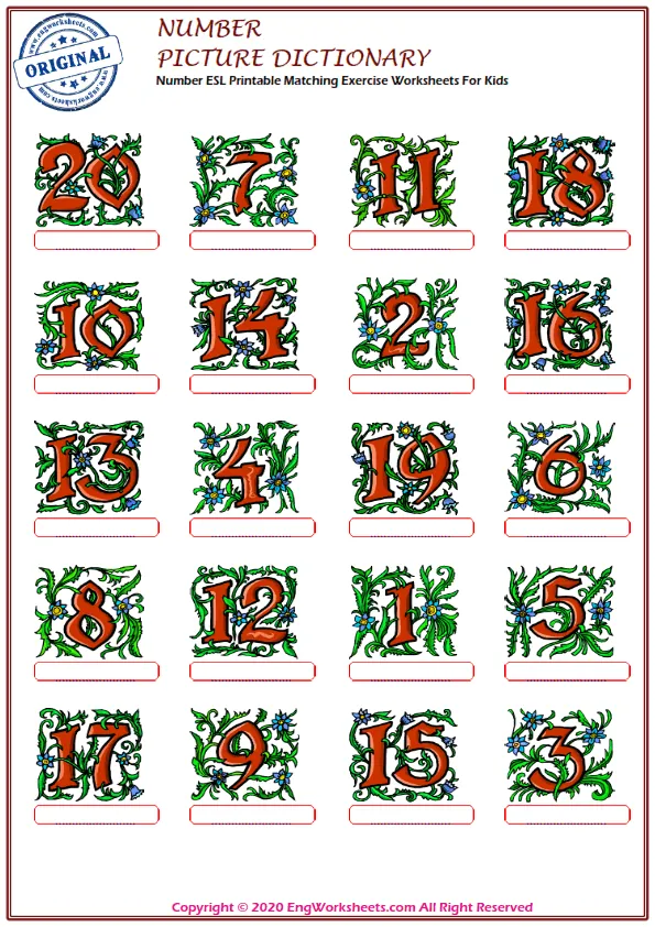 Number ESL Printable Matching Exercise Worksheets For Kids Worksheet Preview