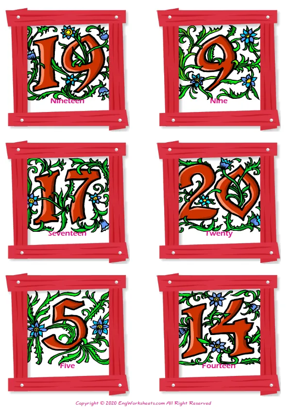 Number vocabulary worksheet with words, six images per page Worksheet Preview