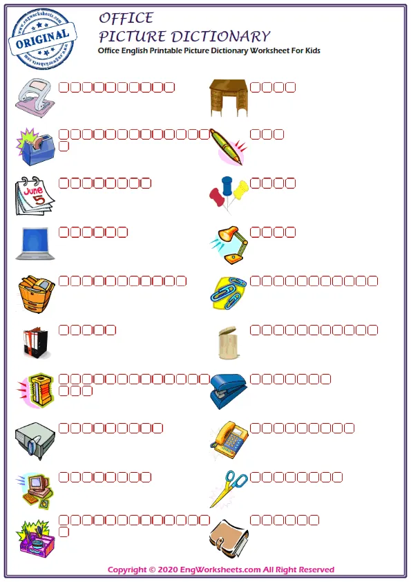 Office English Printable Picture Dictionary Worksheet For Kids Worksheet Preview