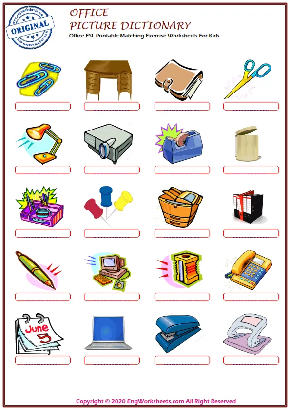 Office ESL Printable Matching Exercise Worksheets For Kids Worksheet Preview