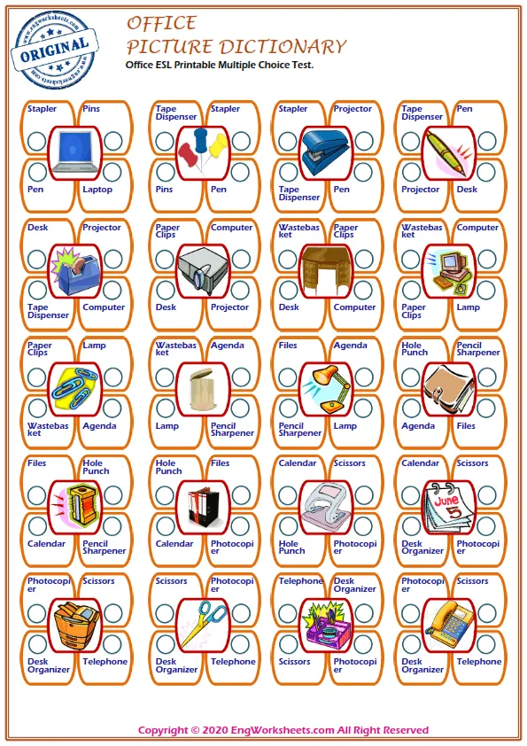 Office ESL Printable Multiple Choice Test. Worksheet Preview