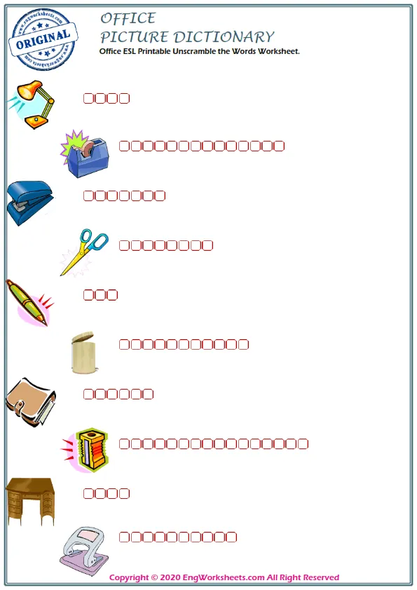 Office ESL Printable Unscramble the Words Worksheet. Worksheet Preview