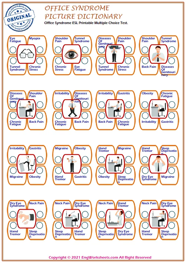 Office Syndrome ESL Printable Multiple Choice Test.