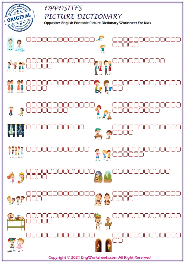 Opposites English Printable Picture Dictionary Worksheet For Kids Worksheet Preview