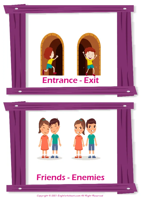 Opposites vocabulary worksheet with words, two images per page Worksheet Preview