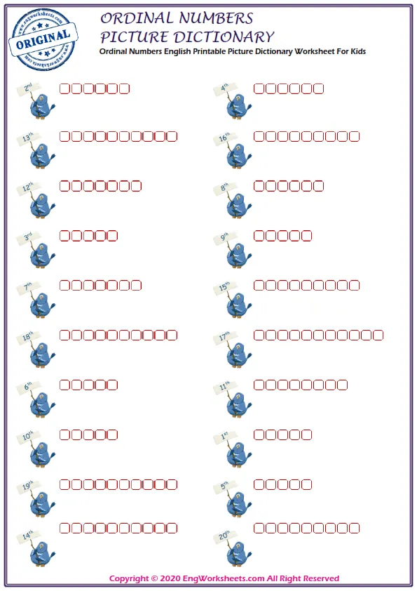 Ordinal Numbers English Printable Picture Dictionary Worksheet For Kids Worksheet Preview