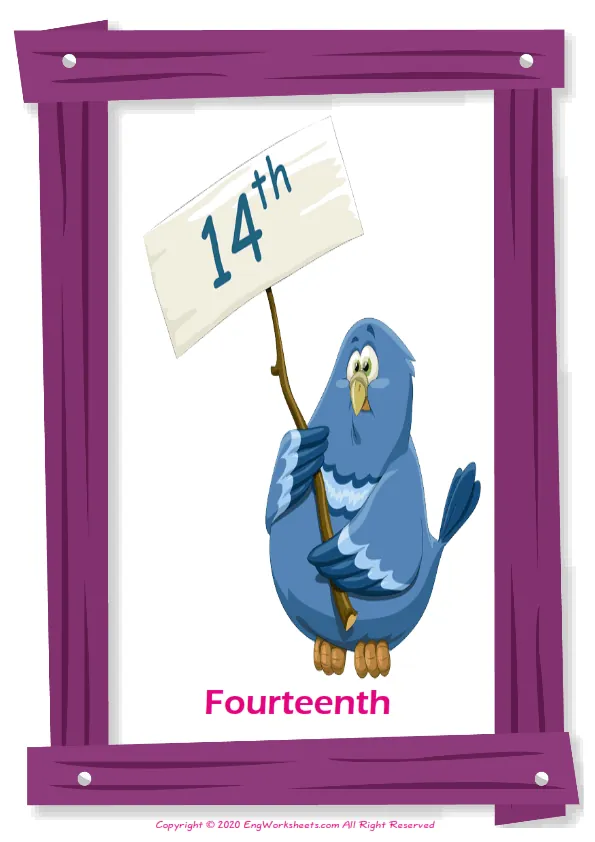 Ordinal Numbers English vocabulary worksheet with full-page words