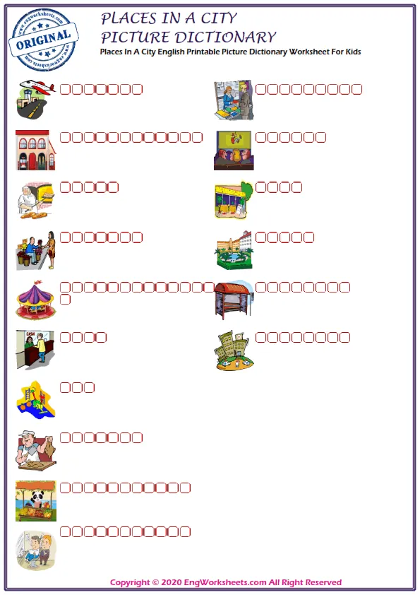 Places In A City English Printable Picture Dictionary Worksheet For Kids Worksheet Preview