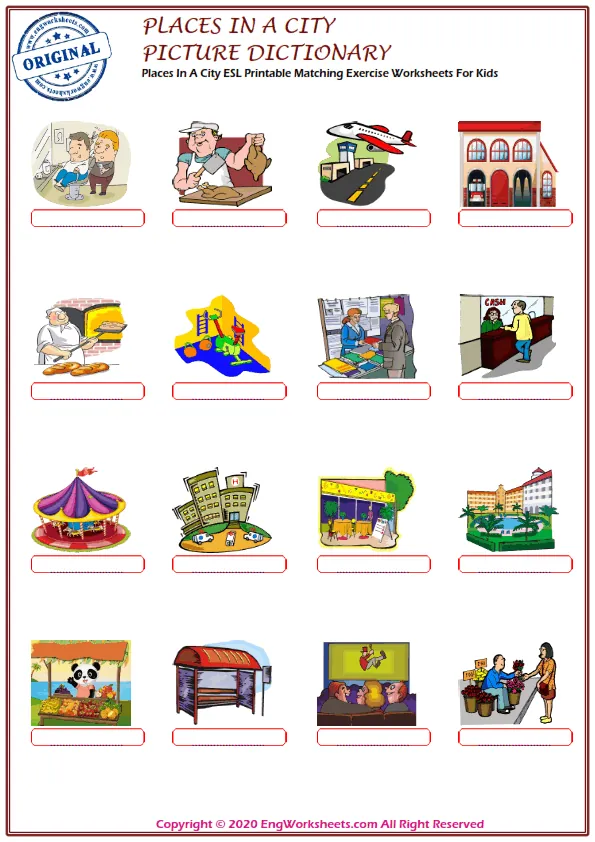 Places In A City ESL Printable Matching Exercise Worksheets For Kids
