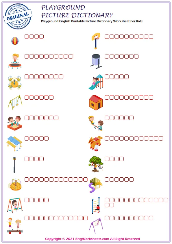Playground English Printable Picture Dictionary Worksheet For Kids Worksheet Preview
