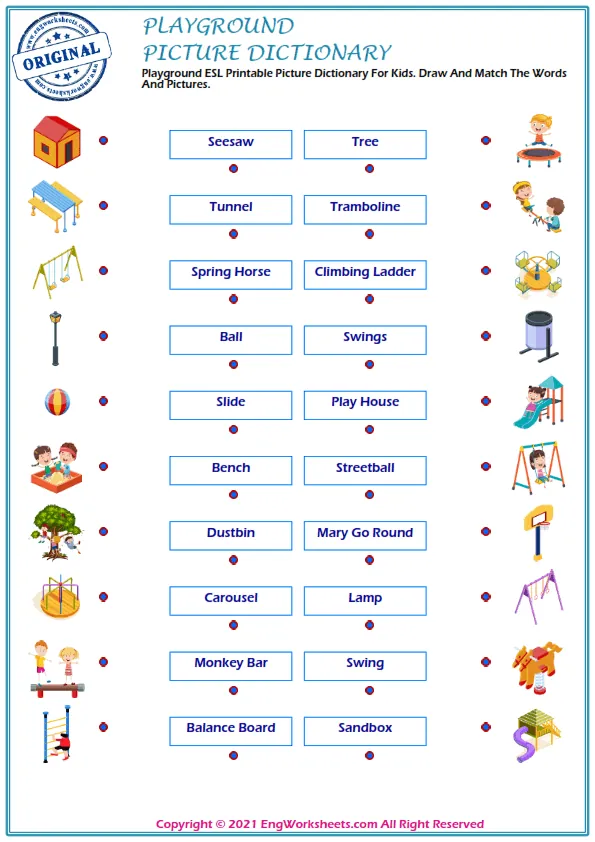 Playground ESL Printable Picture Dictionary For Kids. Draw And Match The Words And Pictures. Worksheet Preview