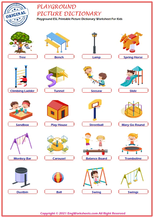 Playground ESL Printable Picture Dictionary Worksheet For Kids Worksheet Preview