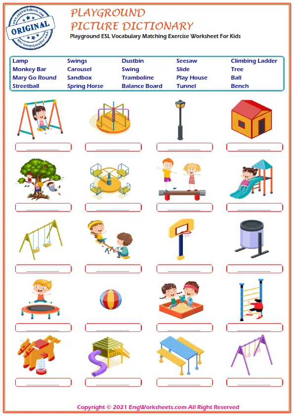 Playground ESL Vocabulary Matching Exercise Worksheet For Kids Worksheet Preview