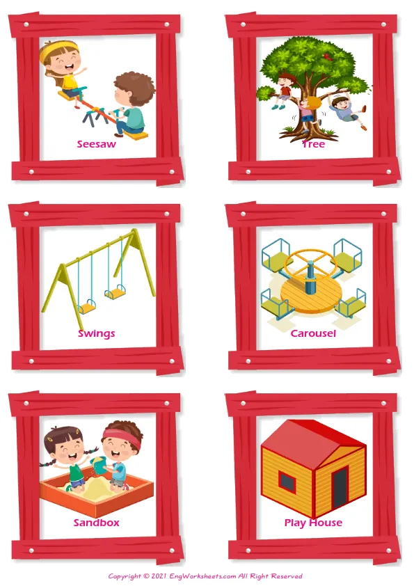 Playground vocabulary worksheet with words, six images per page Worksheet Preview