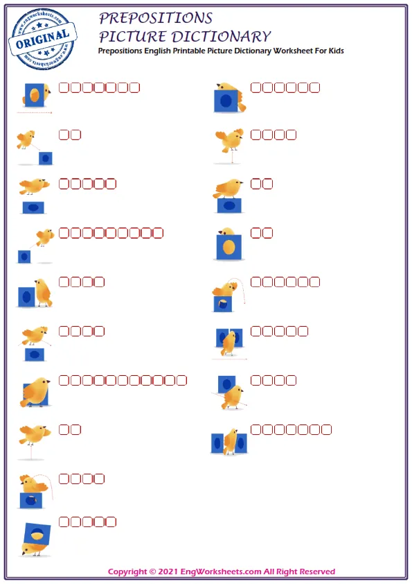 Prepositions English Printable Picture Dictionary Worksheet For Kids Worksheet Preview