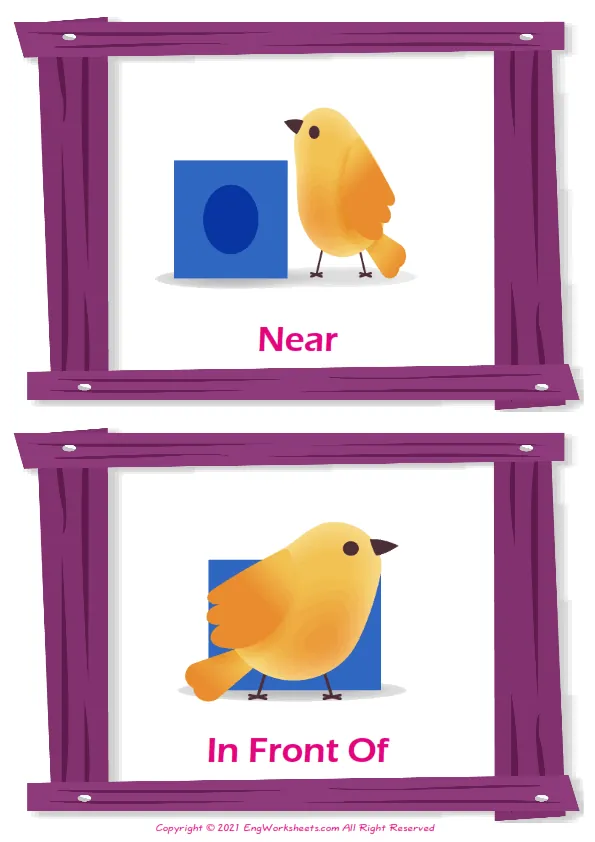 Prepositions vocabulary worksheet with words, two images per page Worksheet Preview