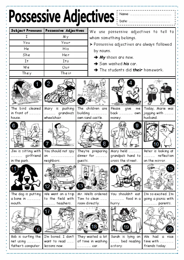 Possessive Adjectives Worksheet Preview