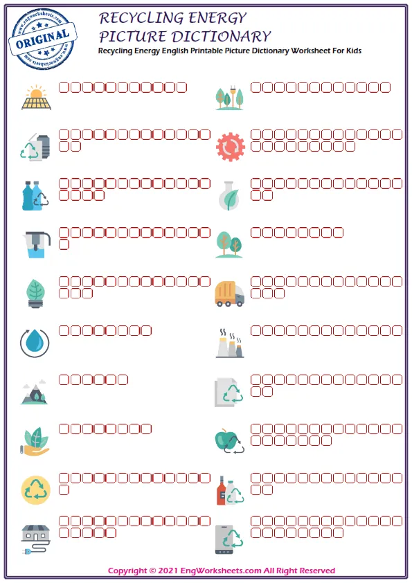 Recycling Energy English Printable Picture Dictionary Worksheet For Kids Worksheet Preview