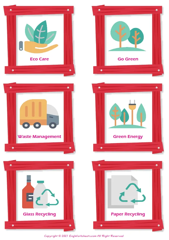 Recycling Energy vocabulary worksheet with words, six images per page Worksheet Preview