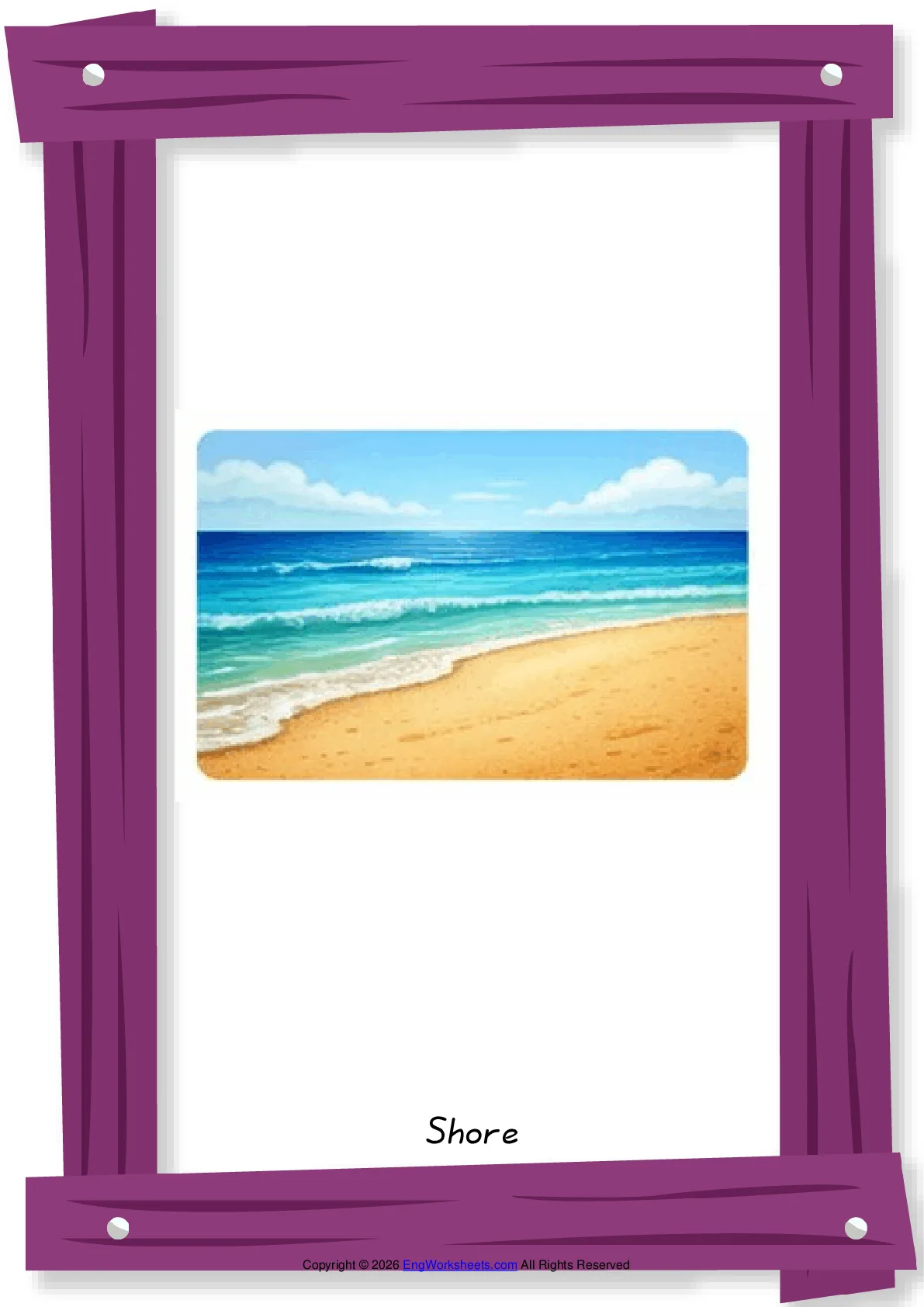 Seaside English vocabulary worksheet with full-page words Worksheet Preview