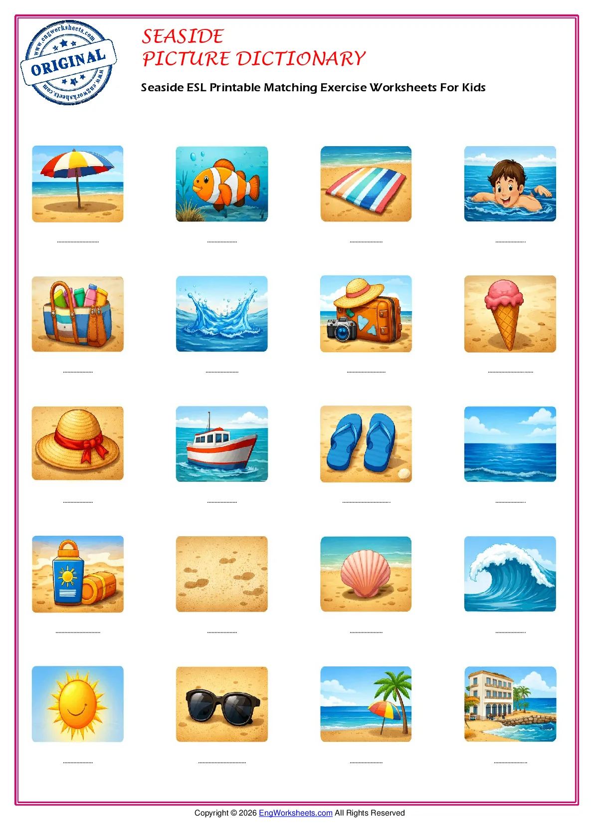 Seaside ESL Printable Matching Exercise Worksheets For Kids Worksheet Preview
