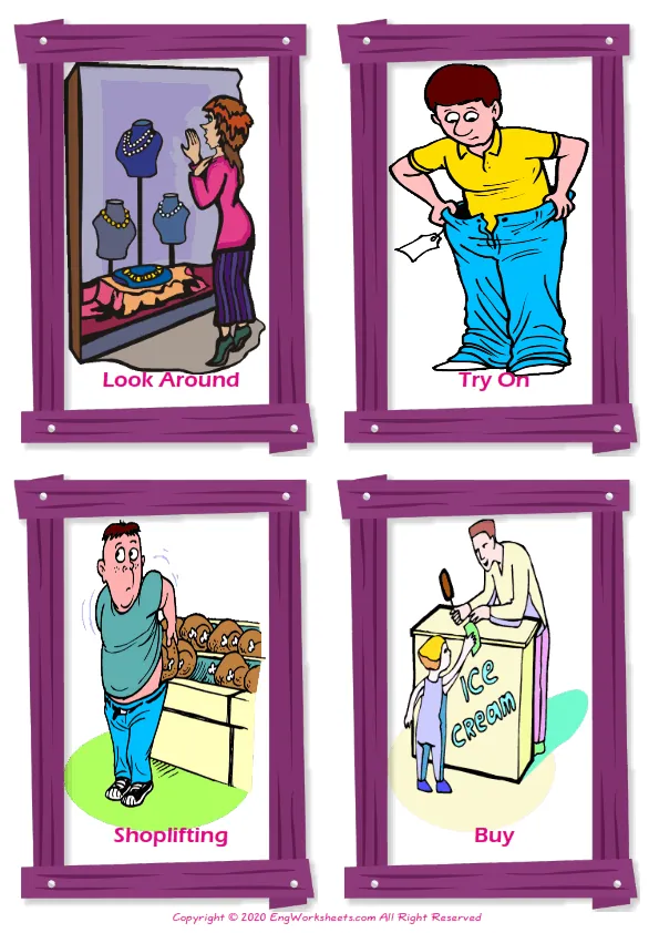 Shopping vocabulary worksheet with words, four images per page Worksheet Preview