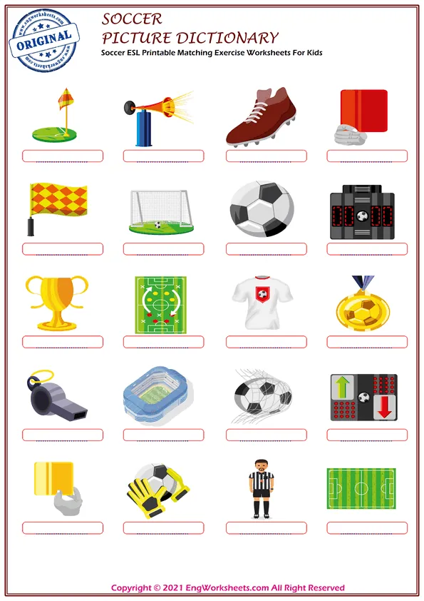 Full-page wordless Soccer English vocabulary worksheet Worksheet Preview