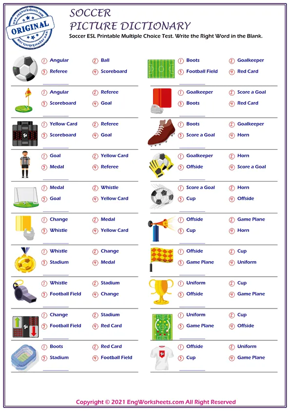 Soccer ESL snake word writing exercise worksheet. Worksheet Preview