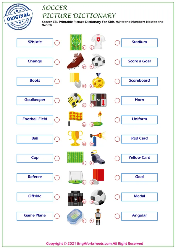 Soccer English Printable Picture Dictionary Worksheet For Kids Worksheet Preview