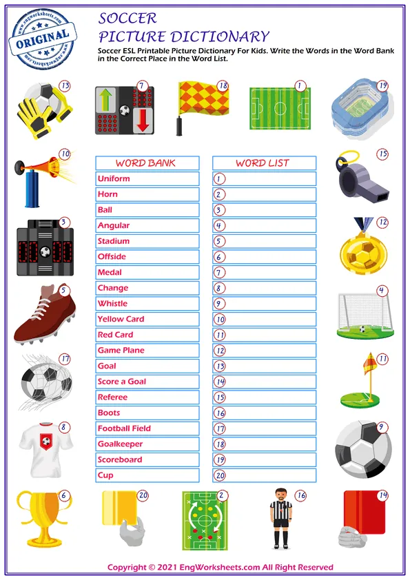 Soccer ESL Printable Unscramble the Words Worksheet For Kids Worksheet Preview