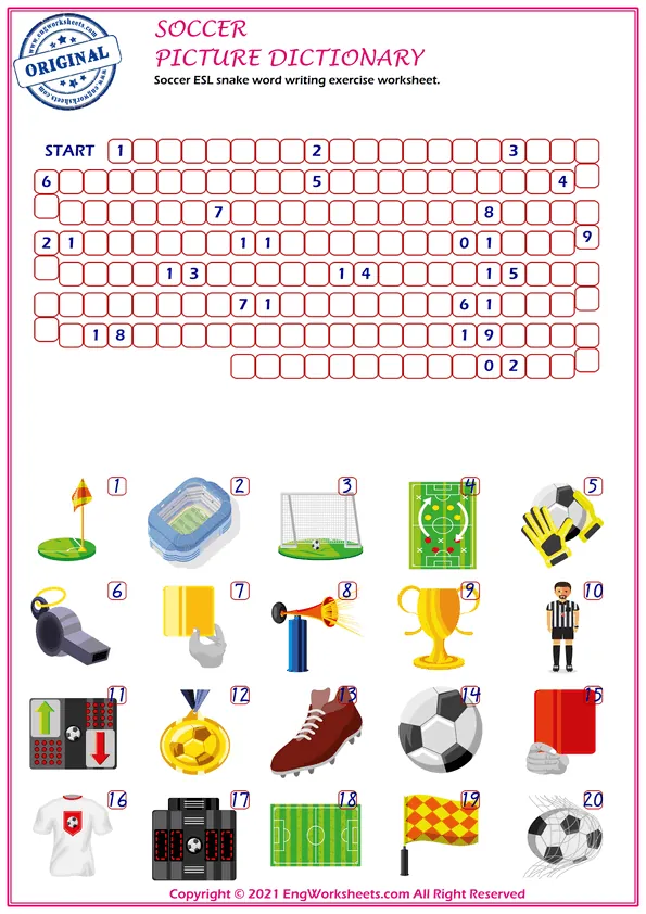 Soccer ESL Printable Multiple Choice Test. Write the Right Word in the Blank. Worksheet Preview
