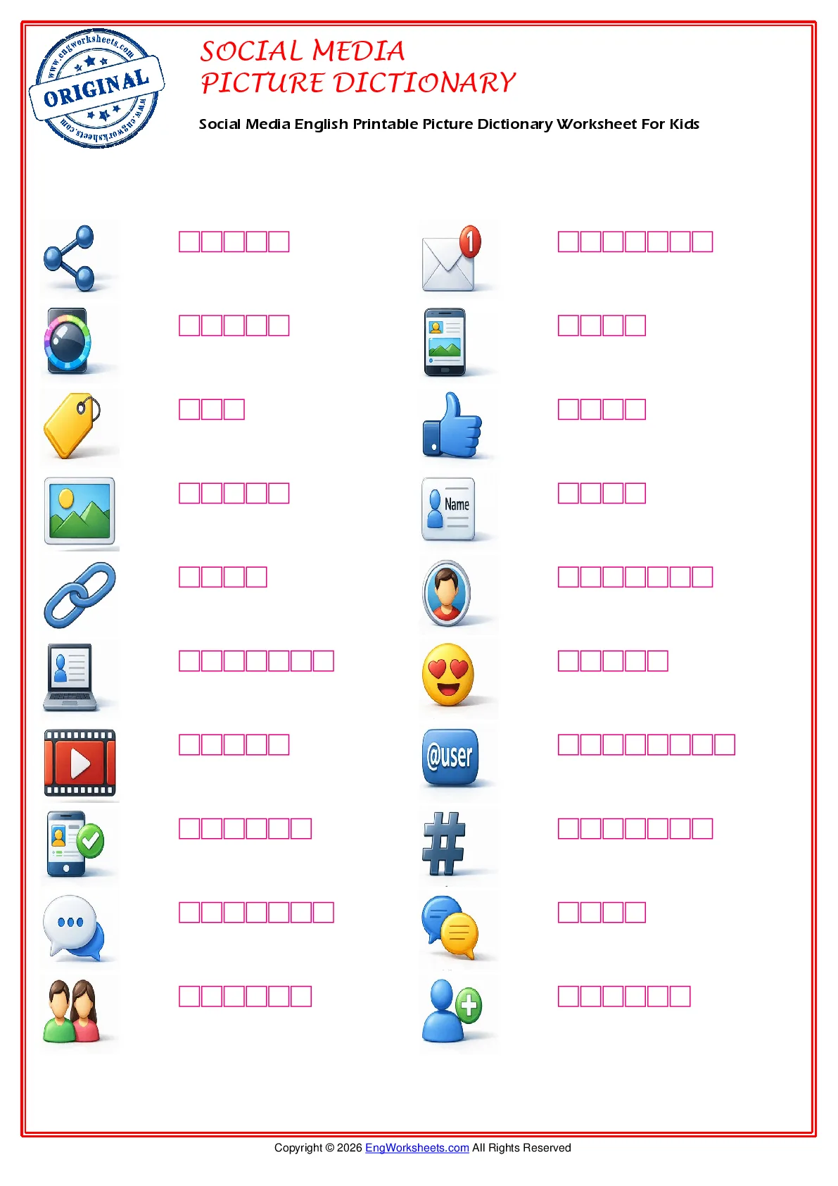 Social Media English Printable Picture Dictionary Worksheet For Kids Worksheet Preview