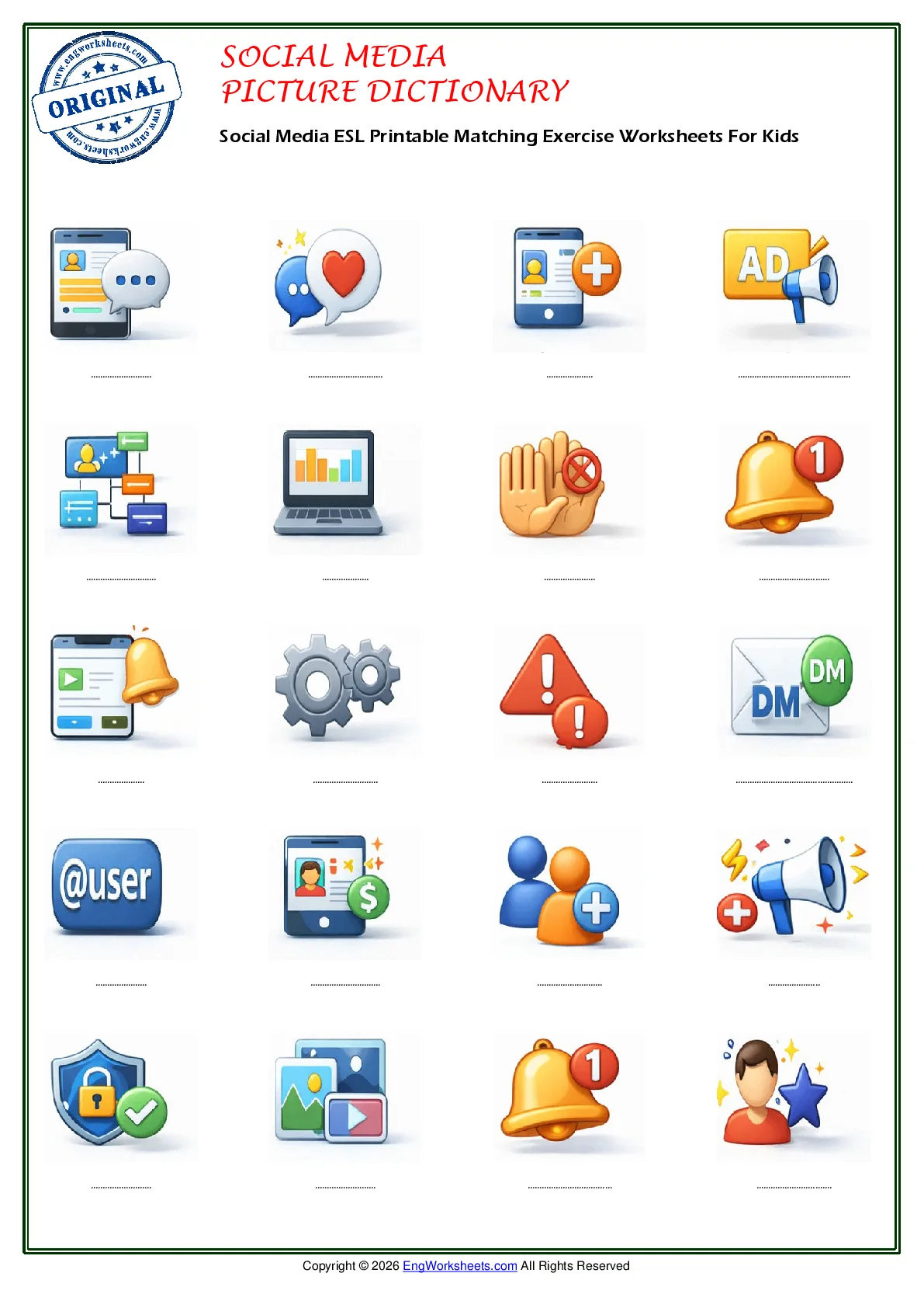 Social Media ESL Printable Matching Exercise Worksheets For Kids Worksheet Preview