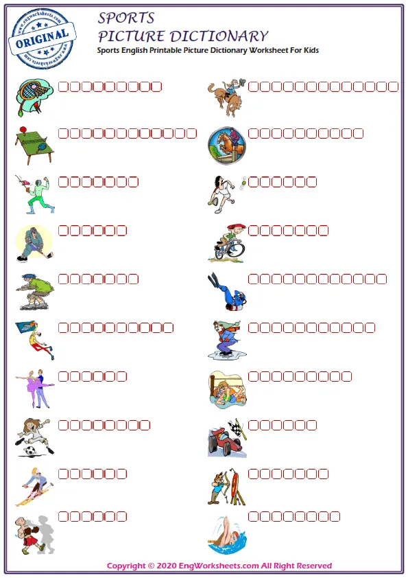 Sports English Printable Picture Dictionary Worksheet For Kids Worksheet Preview