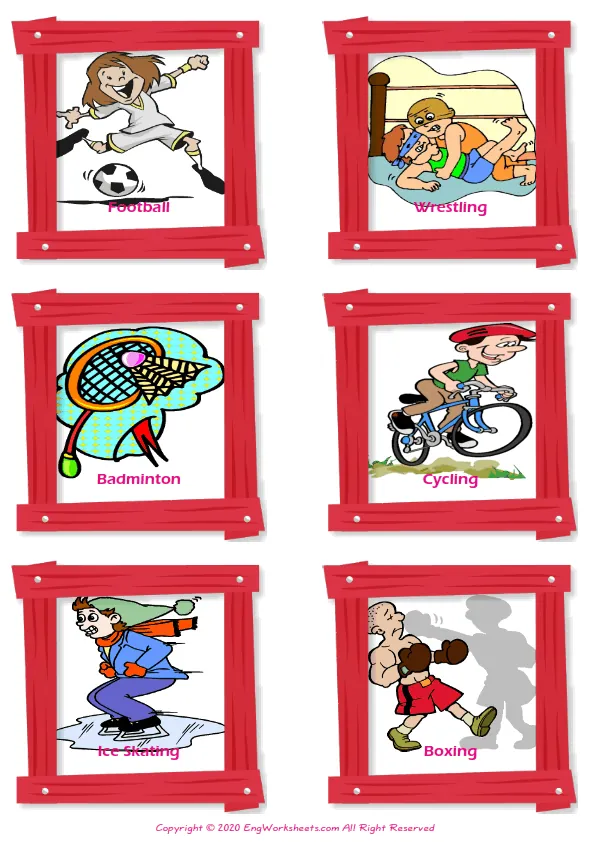 Sports vocabulary worksheet with words, six images per page Worksheet Preview