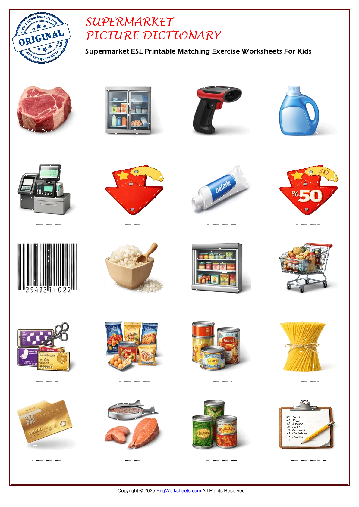 Supermarket ESL Printable Matching Exercise Worksheets For Kids Worksheet Preview