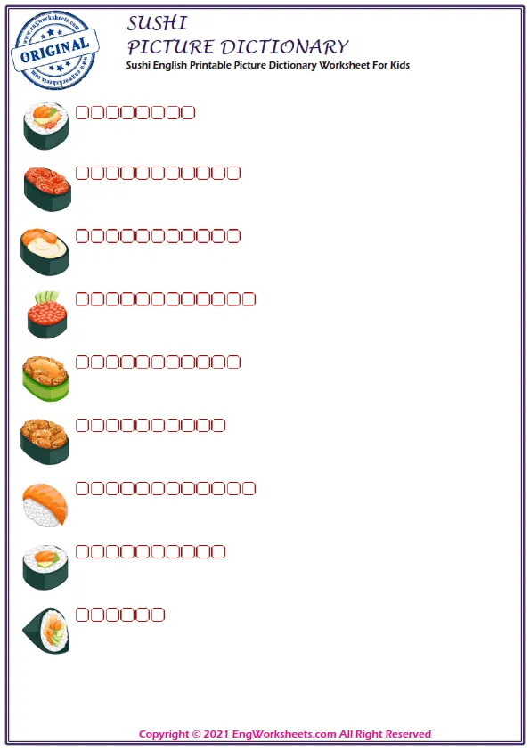 Sushi English Printable Picture Dictionary Worksheet For Kids Worksheet Preview