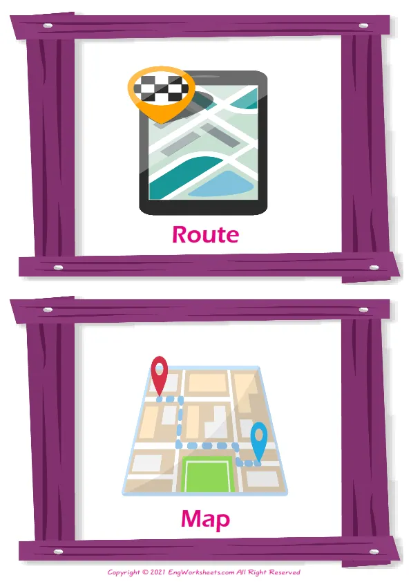 Taxi vocabulary worksheet with words, two images per page