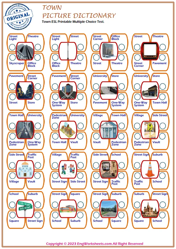Town ESL Printable Multiple Choice Test. Worksheet Preview