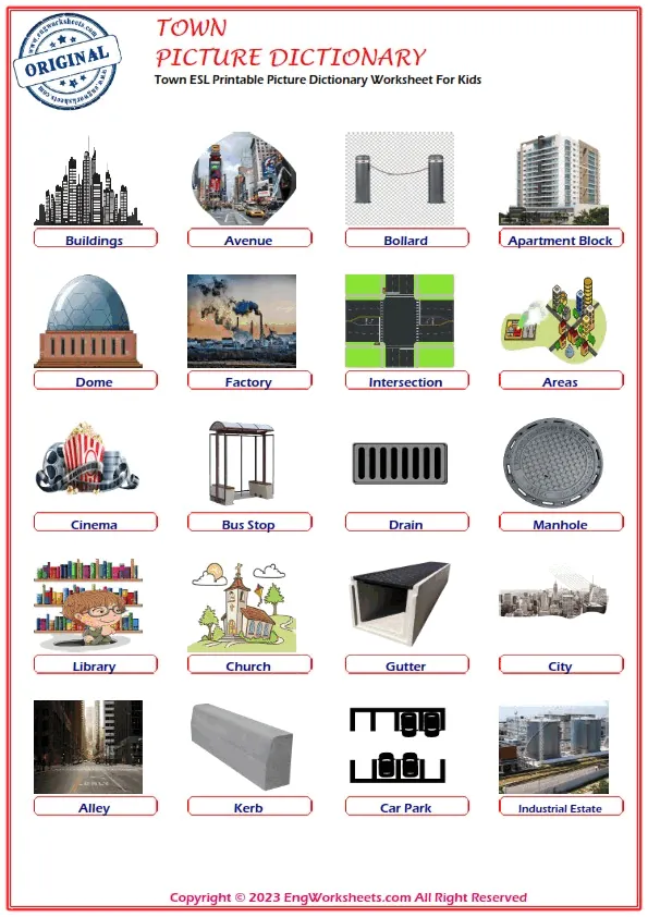 Town ESL Printable Picture Dictionary Worksheet For Kids