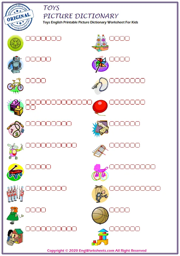 Toys English Printable Picture Dictionary Worksheet For Kids Worksheet Preview