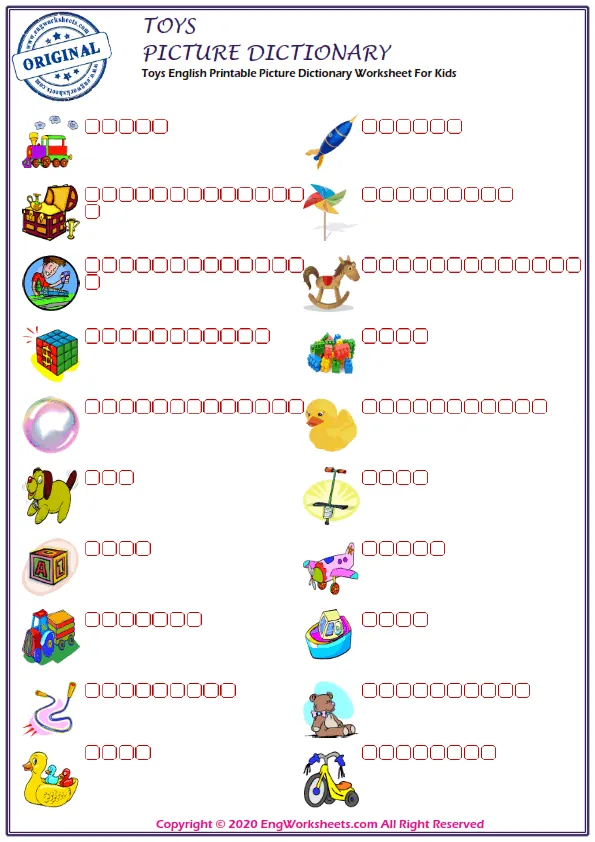 Toys English Printable Picture Dictionary Worksheet For Kids Worksheet Preview