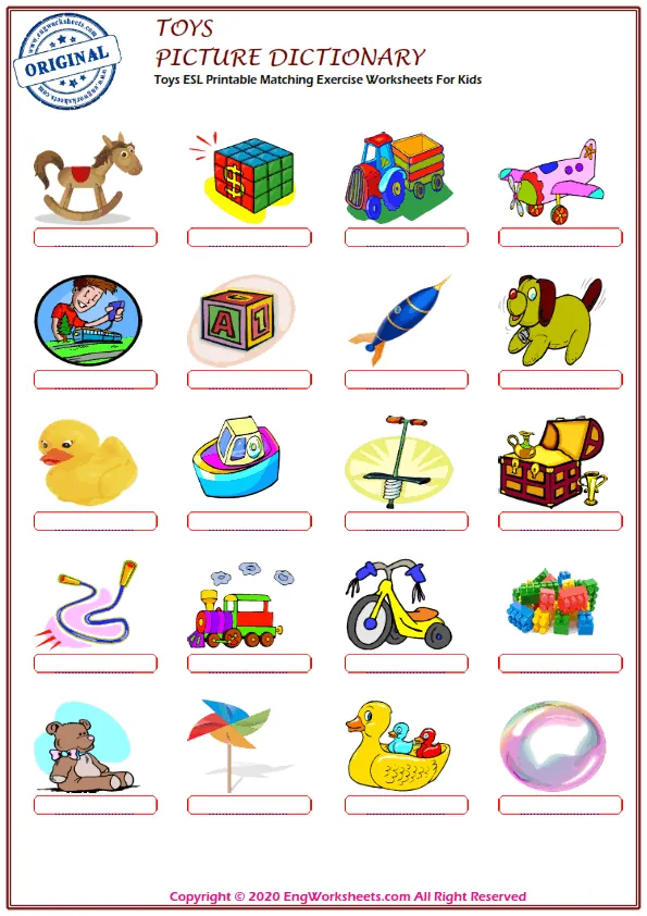 Toys ESL Printable Matching Exercise Worksheets For Kids Worksheet Preview