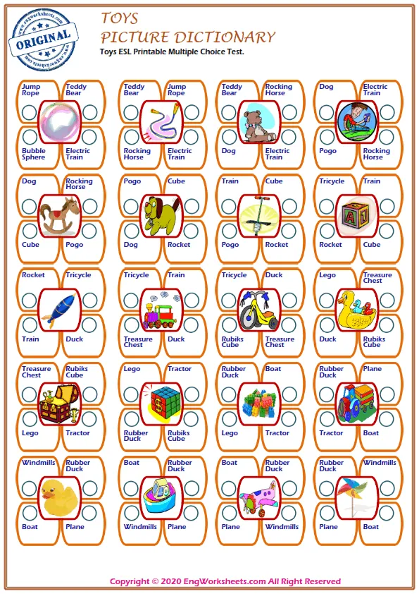 Toys ESL Printable Multiple Choice Test. Worksheet Preview