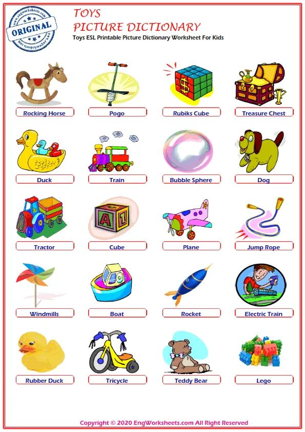Toys ESL Printable Picture Dictionary Worksheet For Kids Worksheet Preview