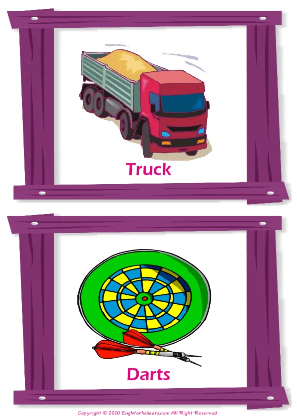 Toys vocabulary worksheet with words, two images per page Worksheet Preview