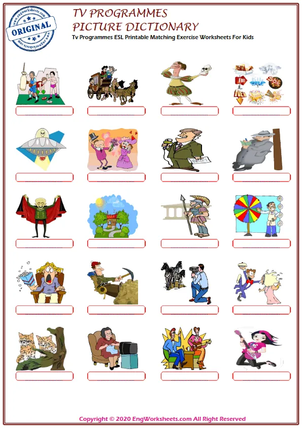 Tv Programmes ESL Printable Matching Exercise Worksheets For Kids Worksheet Preview