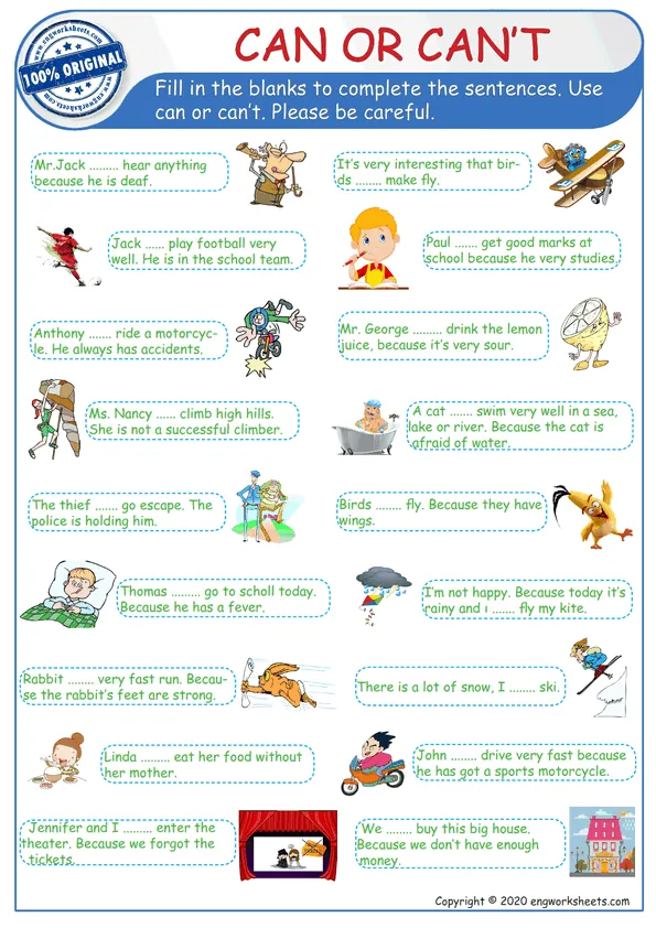 Can Or Can't Worksheet Preview